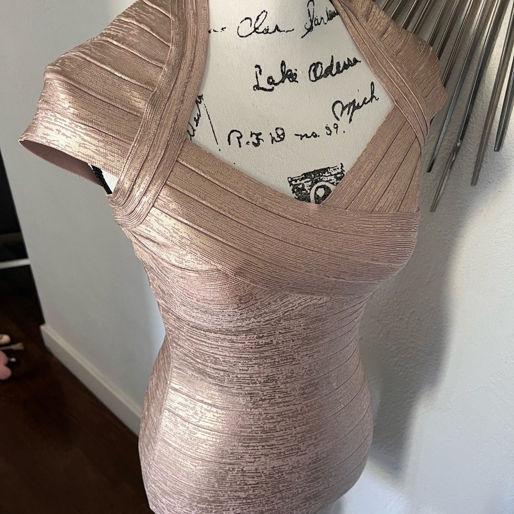 NWT Authentic HERVE LEGER  Rose Gold Tejana Dress - Size S